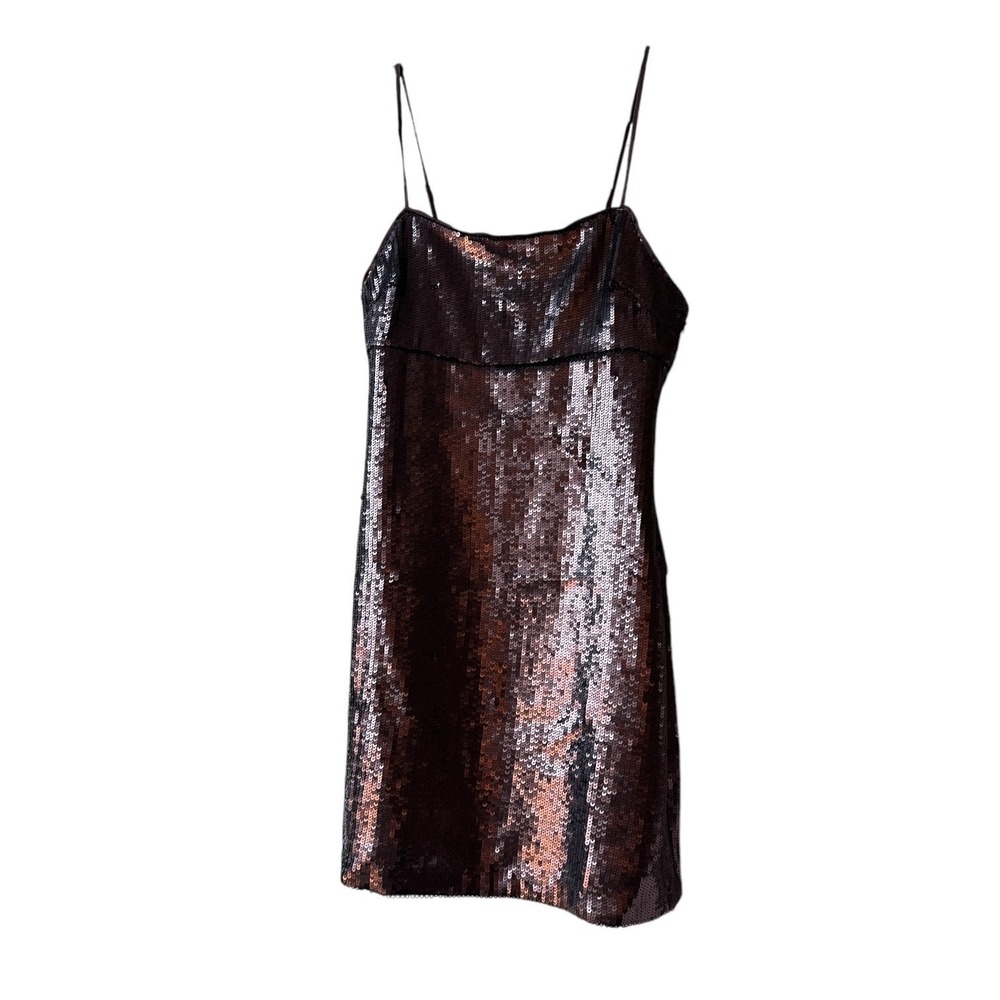 madewell no111 marilyn sequin slip mini dress hot cocoa brown, women size 2 - Picture 2 of 6